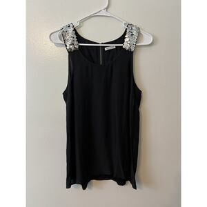 WALTER‎ Women's Sz 2 100% Silk Black Sleeveless Top Sequence Party Old Money